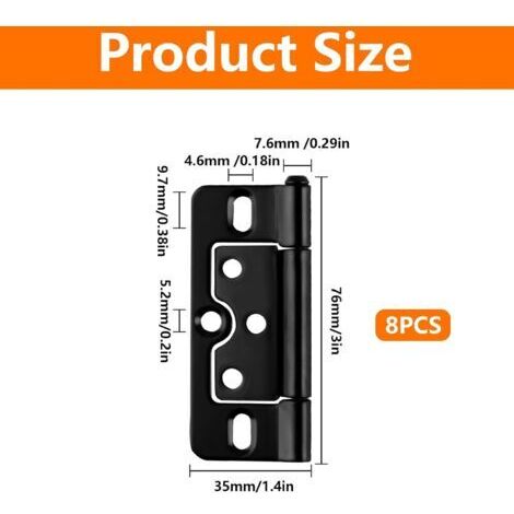 8 Stück robuste Türscharniere, schwarze Falttürscharniere, geräuschlose Falttürscharniere ohne Einsteckschloss, Scharniere für den Innen- und Außenbereich, Fenster und Schränke (76 mm x 35 mm) (1/4)