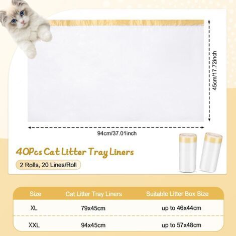 40 Katzenstreubeutel, 94 x 45 cm XXL Katzenstreubeutel mit Kordelzug, reißfeste Katzenstreubeutel für mittlere und große Katzentoiletten (1/4)
