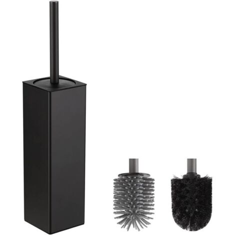 Quadratische Toilettenbürste mit Halter, schwarze Toilettenbürste mit 2 Bürstenköpfen für das Badezimmer (1/3)