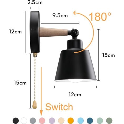 Retro-Vintage-Wandleuchte mit E27-Fassung, Deckenleuchte im Industriestil aus Holz und Metall, verstellbare Wandlampe (Schwarz) (1/3)