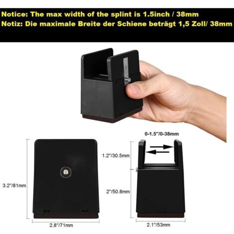 Verstellbare 5 cm hohe Bettbeinerhöhungen, robuste Möbelerhöhungen (5 cm), für Bettbeine mit einer Stärke von 0 bis 3,8 cm, geeignet für Betten, Sofas, Schreibtische, Schränke, Tragkraft bis 2000 kg