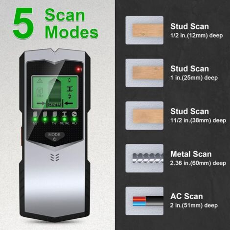 Kabeldetektor, 5-in-1-Wanddetektor, LCD-Display mit Batterie, Metallwanddetektor, Materialdetektor mit akustischem Alarm, Wanddetektor für Holz, Metall und Wechselstrom