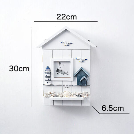 Wandmontierter Schlüsselhalter – Leuchtturm, Schlüsselschrank im mediterranen Stil mit 6 Haken, Schlüsselorganizer aus Holz im maritimen Stil, sommerliche Wanddekoration für Strand und Meer (1/3)