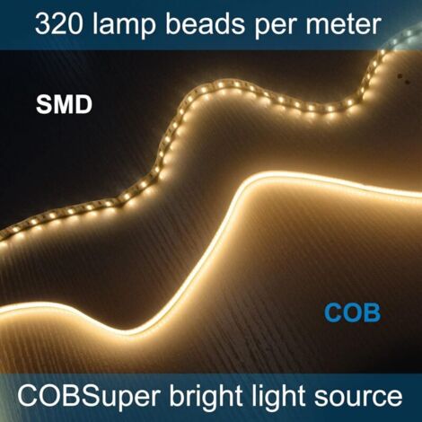 m warmweißer, flexibler COB-LED-Streifen (320 LEDs/m, 640 LEDs/m), 5 V, 8 W/m, dimmbar und formbar, ideal für Schlafzimmer, Küche und Heimwerkerprojekte.