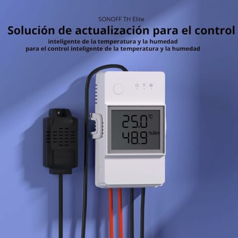 TH Elite 16A WLAN-Smart-Schalter mit THS01 Temperatur- und Feuchtigkeitssensor, Fernsteuerung per App, Temperaturüberwachung, kompatibel mit Alexa und Google Home, RJ11-Schnittstelle