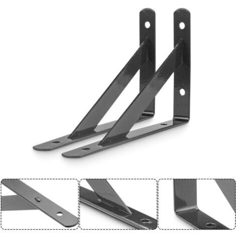 Wandregalhalterungen, 10 Stück 90-Grad-Dreieckstahlhalterungen, 150 mm x 95 mm Regalhalterungen, Eckverstrebung mit 50 Schrauben und 20 Dübeln (Schwarz) (1/3)