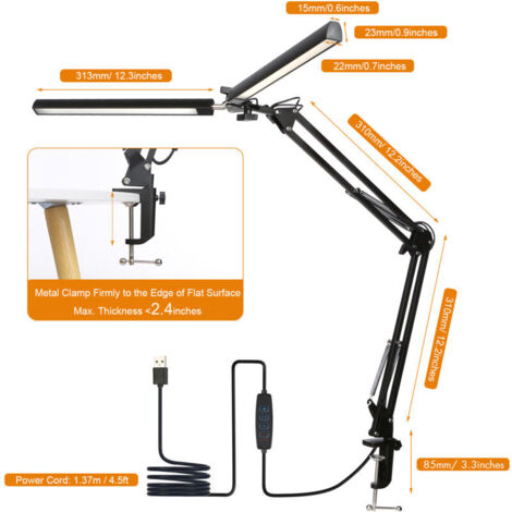 SJLERST LED-Schreibtischlampe, Doppelkopf-Schreibtischlampe, 5 Farbmodi, 5 Helligkeitsstufen, flexibler Schwanenhals und platzsparende Klemmleuchte, Tischlampe, Schwarz (1/3)