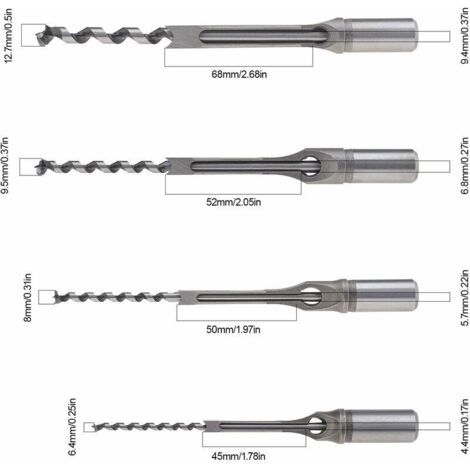 4-teiliges Vierkantbohrer-Set für die Holzbearbeitung, 6,4 mm / 8 mm / 9,5 mm / 12,7 mm Holz-Stemmeisen-Set für Tischlerei, Bauwesen, Dekoration und Industrie (1/3)