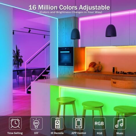 Striscia LED da 20 m, striscia LED RGB multicolore 5050 con telecomando, sincronizzata con la musica, kit di strisce LED per Halloween, Natale, discoteca, casa, cucina, matrimoni, feste [Classe di eff