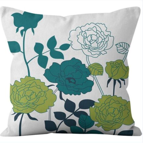 Set di 4 fodere per cuscini da esterno impermeabili (45 x 45 cm) con motivo floreale e di uccelli blu e verdi per divano, patio, giardino, soggiorno, camera da letto, decorazione
