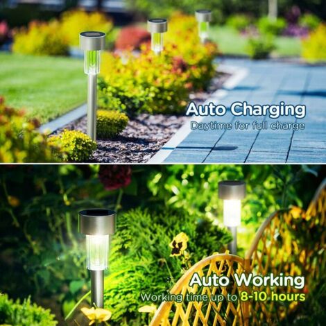 Luci solari da giardino per esterni, 12 luci solari a LED in acciaio inossidabile per uso esterno, impermeabili IP44, decorazione per vialetti, prato, garage, patio, cortile
