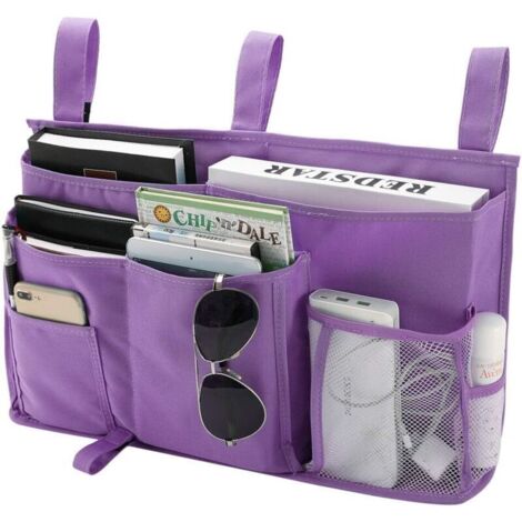 1 Borsa portaoggetti per letto a castello (viola), borsa portaoggetti da appendere al letto, 8 tasche, per letto da studente, letto d'ospedale, sponde del lettino, tessuto Oxford 600D (1/3)