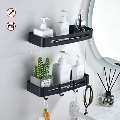 Mensola doccia nera, mensola da bagno senza foratura, cestino doccia in alluminio da parete, mensola portaoggetti per il bagno, portaoggetti doccia adesivo, resistente, antiruggine (2 ripiani) (1/3)