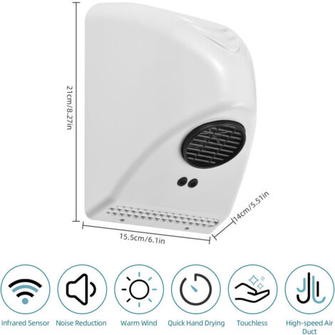 Asciugamani elettrico SJLERST da bagno, 600 W, silenzioso, ideale per uso commerciale in casa, hotel e bagno.