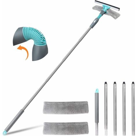 Tergivetro professionale, kit per la pulizia dei vetri con 2 panni in microfibra e guarnizione pieghevole, tergivetro con manico rimovibile in acciaio inox, lunghezza fino a 196 cm per finestre (1/3)