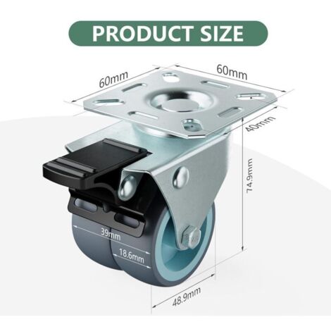 ruote piroettanti per mobili, ruote doppie resistenti con freno + viti - 50 mm fino a 160 kg - Ruota in gomma per carrello (1/3)