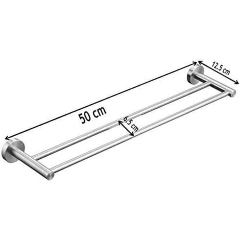 Doppio portasciugamani a parete, in acciaio inox spazzolato SUS 304, lunghezza 50 cm.