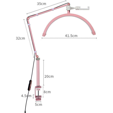 Lampada per extension ciglia, lampada LED a mezzaluna regolabile a 360° 3000K-6000K per tatuatori, truccatori, estetisti, centri estetici, cura della pelle - Supporto a clip - Rosa