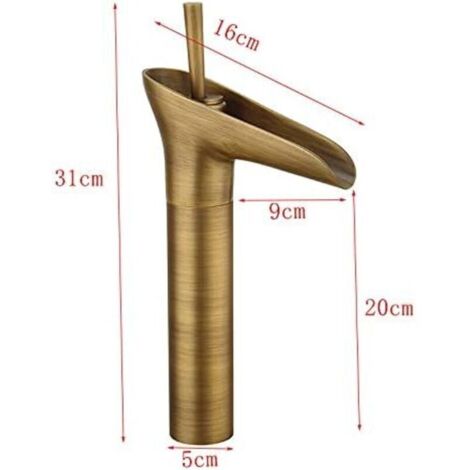 Rubinetto da bagno dorato, rubinetto a cascata, miscelatore monocomando per lavabo nero retrò, rubinetto da bagno alto in ottone per piano di lavoro, rubinetto per lavabo, rubinetto per lavandino