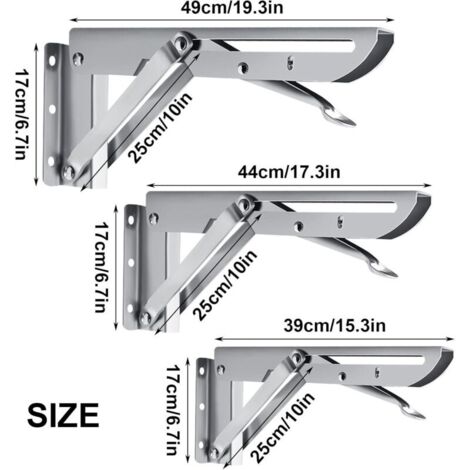 Staffa pieghevole da 450 mm, 2 pezzi, staffa di supporto pieghevole in acciaio inox per mensole a muro, telaio di supporto per mensole da garage, carico massimo 90 kg (1/3)