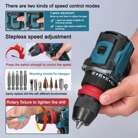 Trapano/avvitatore 2 in 1 da 18 V con motore brushless da 45 Nm per uso domestico