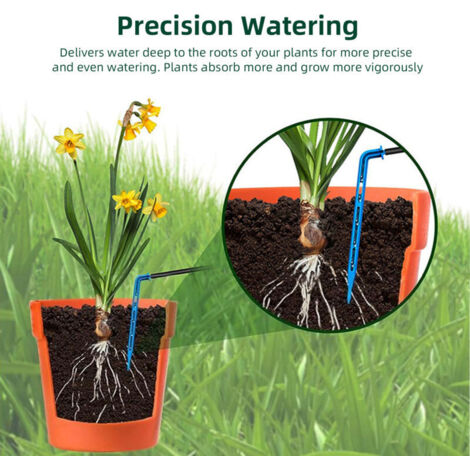 Sistema di irrigazione a goccia solare SJLERST per giardino con display digitale, per 10 piante in vaso, timer 30 x 7, sistema antisifone, pannello solare e tubo flessibile da 10 metri.