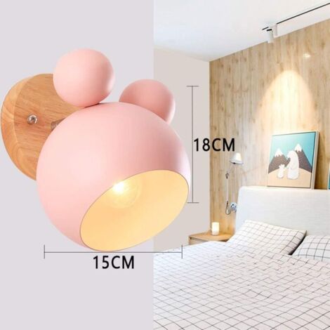 Portalampada da parete in legno creativo con motivo a cartoni animati, lampada da comodino a LED Nordic Macaron con attacco E27, lampada da lettura per bambini per corridoio, soggiorno, loft (rosa) (1/3)