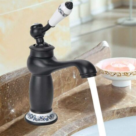 Rubinetto miscelatore in ceramica nero stile retrò in ottone, rubinetto miscelatore vintage antico per acqua calda/fredda, ricambio decorativo per cucina e bagno.