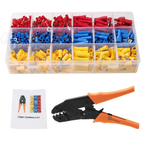Kit di attrezzi per crimpare terminali per cavi isolati, pinza crimpatrice a cricchetto da 0,5-6 mm², pinze per capicorda, set di attrezzi per crimpare con 700 connettori a crimpare isolati.
