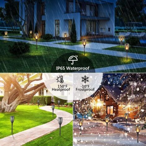 Confezione da 6 grandi luci solari a fiamma per esterni - Torcia solare impermeabile, luce solare a fiamma tremolante per decorazioni, giardino, patio, sentieri, prato (1/3)