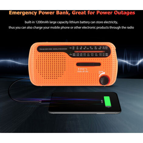 Radio di emergenza Eosnow, power bank portatile ricaricabile a energia solare da 1200 mAh, torcia a LED, ricevitore AM/FM SW1 SW2, funzionamento a batteria, con caricabatterie per cellulare (1/3)
