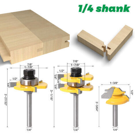 Punta per fresa a 45 gradi con bloccaggio, punta per linguetta e fresa per scanalature, punta per fresa per legno per utensili per la lavorazione del legno (1/4'' (6,35 mm))
