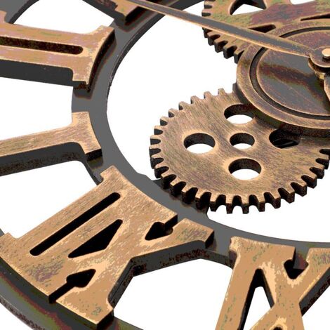 Grande orologio da parete 3D con ingranaggi dorati, 30 cm, in legno vintage, silenzioso, stile industriale, con numeri romani, stile steampunk, ideale per soggiorno, bar e ristorante.
