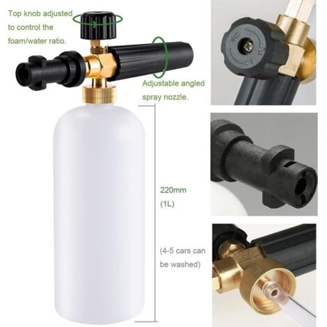 Lancia schiumogena compatibile con Karcher K2 K3 K4 K5 K6 K7, pistola schiumogena da 1 litro con ugello regolabile, accessorio per idropulitrici ad alta pressione per il lavaggio auto.