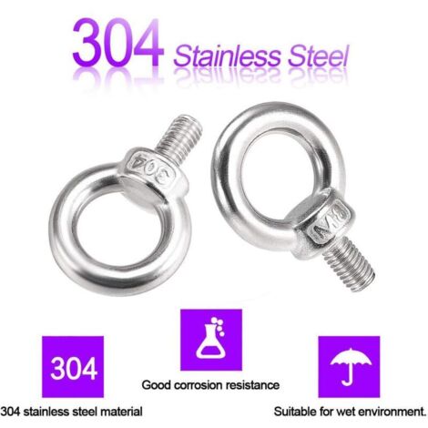 Confezione da 10 golfari M8x13 in acciaio inox 304 - Anello di sollevamento - Forma ad anello, filettatura maschio, per bulloni di zavorra marini e varie attrezzature di sollevamento ingegneristiche (1/3)