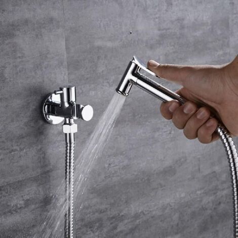 Spruzzatore bidet, kit spruzzatore bidet portatile in rame con valvola di intercettazione in ottone, cromato