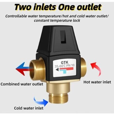 Valvola miscelatrice termostatica per acqua, miscelatore termostatico a 3 vie DN20, valvola miscelatrice in ottone con filettatura maschio per scaldabagno solare o adatta per riscaldamento a pavimento