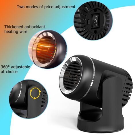 Riscaldatore per auto, riscaldatore portatile da 150 W 12 V con base girevole a 360 gradi, 2 modalità in 1: riscaldamento e raffreddamento rapidi, sbrinatore e disappannatore per parabrezza con spina (1/4)