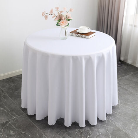 Tovaglia rotonda bianca 240 cm – Tessuto in poliestere antipiega – Lavabile a mano o in lavatrice – Per matrimoni, banchetti, feste