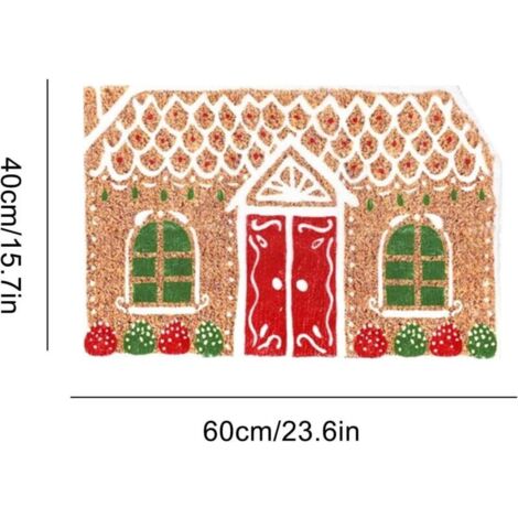 Zerbino natalizio - Zerbino a forma di casetta di pan di zenzero - Tappeto morbido per le festività invernali, ingresso, veranda, pavimento, bagno, interni, cucina, soggiorno, camera da letto, decoraz (1/3)