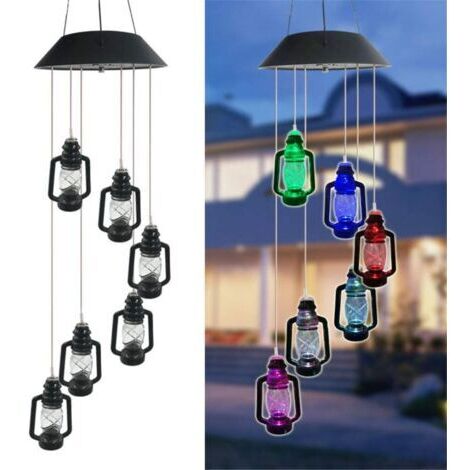 Campanelli a vento solari a LED per esterni con luci a colori variabili, decorazione romantica per casa, giardino e patio (a cherosene)