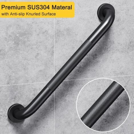 Maniglione di supporto in acciaio inox a 2 pezzi con impugnatura zigrinata antiscivolo per vasca da bagno, adatto ad anziani/disabili/bambini/donne in gravidanza, 41 cm - Nero opaco