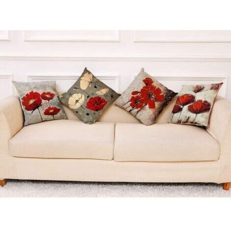 Set di 4 federe per cuscini, 45,7 x 45,7 cm, fantasia floreale rossa, 45 cm x 45 cm, quadrate in lino stile bohémien per soggiorno, divano, letto, federe decorative