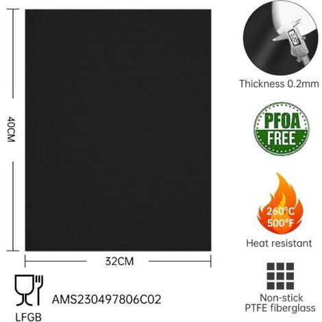 Set di 5 tappetini per barbecue - 40 x 32 cm - Tappetini in Teflon, antiaderenti, senza PFOA - Resistono a temperature fino a 260 °C (1/3)