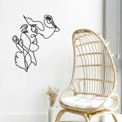 Decorazione murale in metallo raffigurante una coppia con linea del viso, linea in metallo nero, decorazione murale astratta moderna, linea di baci degli amanti, decorazione per la casa, sculture da p