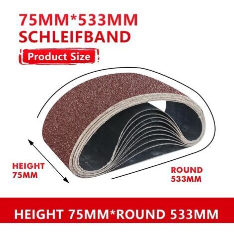 Confezione da 25 nastri abrasivi 75 x 533 mm, grane (P80x5, P120x5, P150x5, P240x5, P320x5) per levigatrici a nastro (1/4)