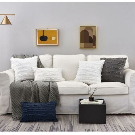 Set di 2 fodere per cuscini color avorio per divano, poltrona o sedia fodere/cuscini decorativi in cotone e lino, 45 x 45 cm, senza imbottitura.