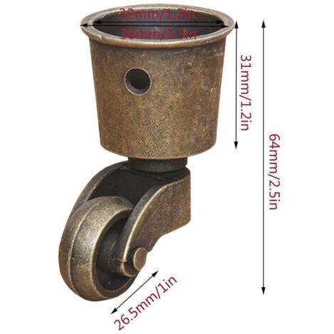 ruote piroettanti in ottone massiccio, ruote per mobili di alta qualità, capacità di carico 200 kg, per divano, tavolino da caffè, pianoforte, con viti. (1/3)