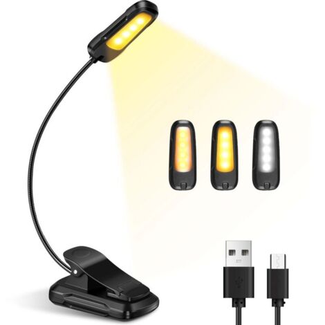 Lampada da lettura a LED ricaricabile, 3 modalità di luminosità x 3 colori (bianco/caldo/bianco caldo), collo flessibile a 360°, lampada da lettura per leggere libri a letto