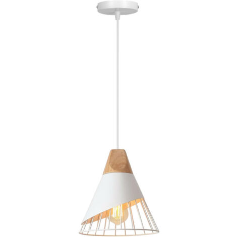 Lampadario moderno industriale in legno, plafoniera retrò con gabbia in metallo, adatta per cucina, camera da letto, soggiorno, senza sorgente luminosa (bianco) (1/4)